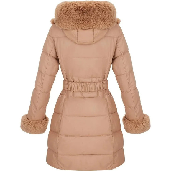 Risissida Women Puffer Coat/parka With Long Fur Collar Hooded Winter Fashion - Picture 2 of 7